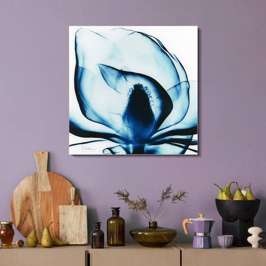 Empire Art Direct 24" x 24" Blue Magnolia X-Ray Frameless Free Floating Printed Tempered Glass Wall Art